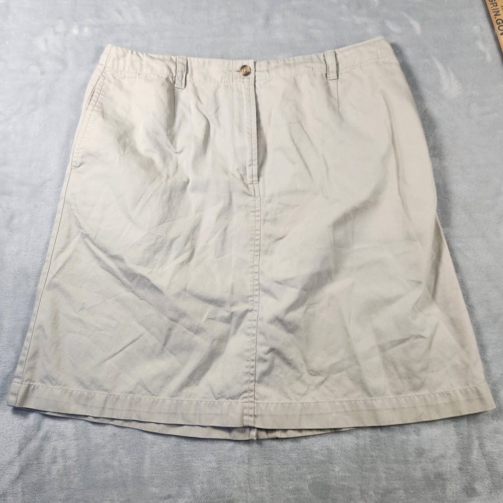 Talbots  Above Knee Skirt Size 12 Stretch‎ Beige Pockets Cotton Pencil